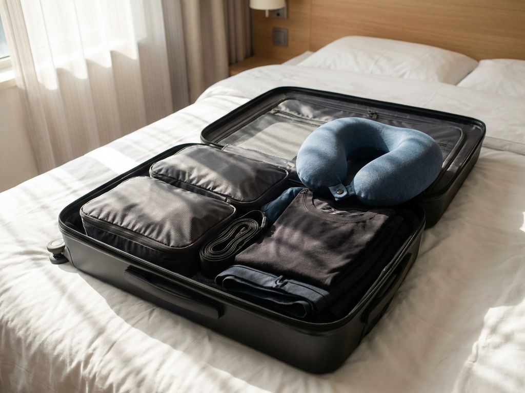 5 heavy travel essentials in stretch materiaal