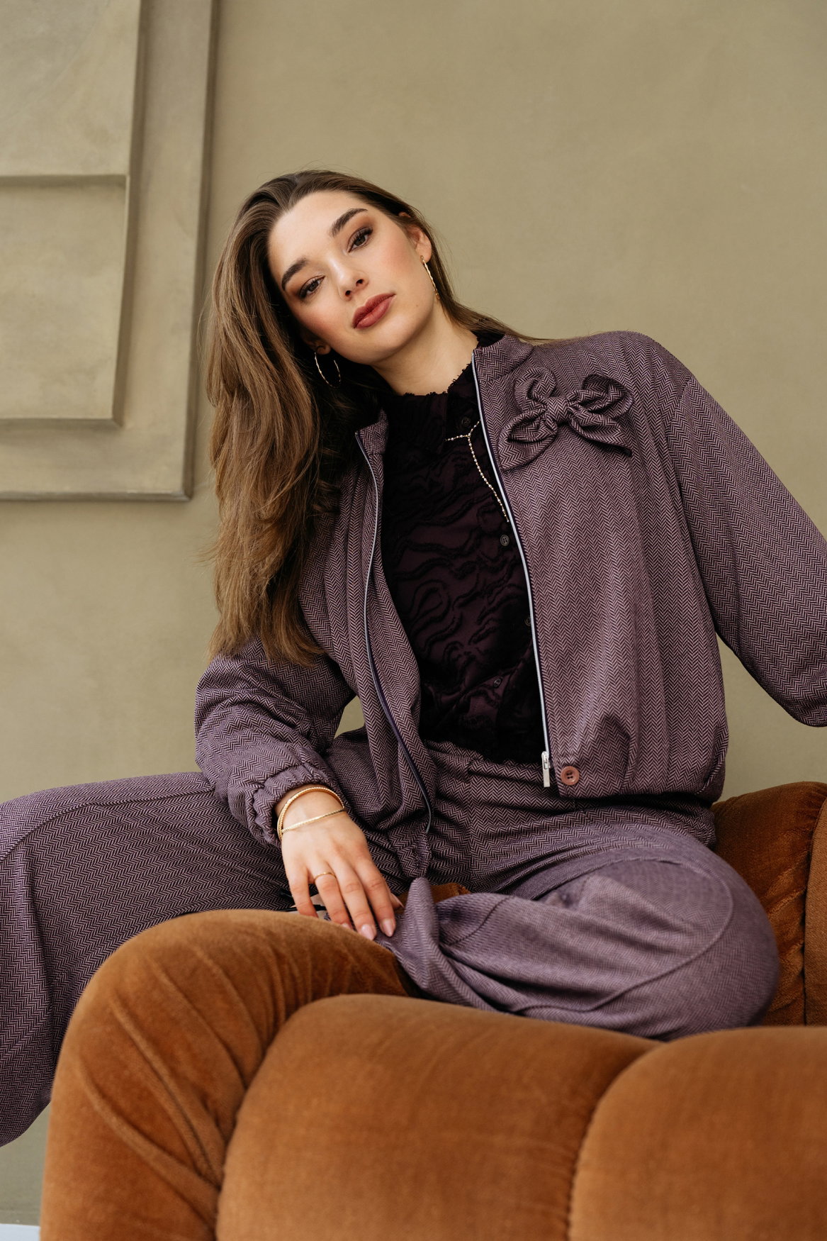 GENIVA HERRINGBONE LP-Deep Plum multi