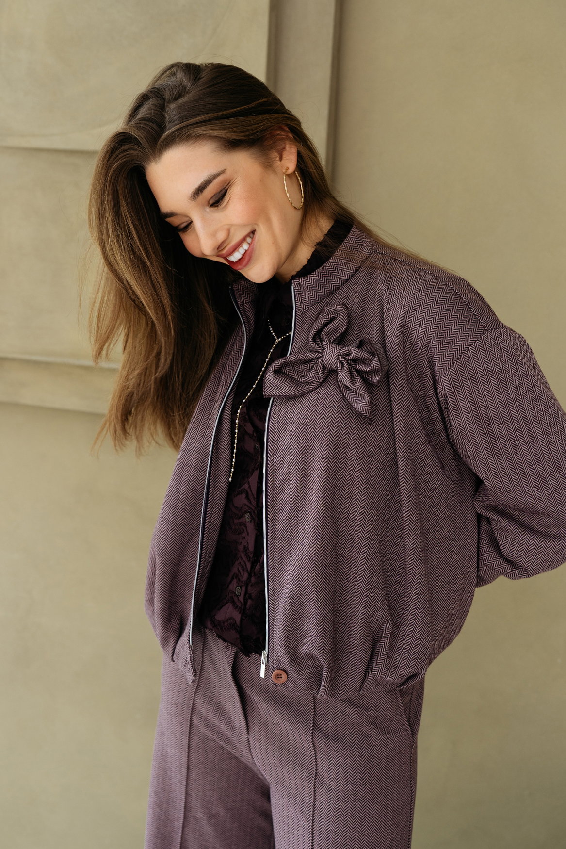 CORA HERRINGBONE LP-Deep Plum multi
