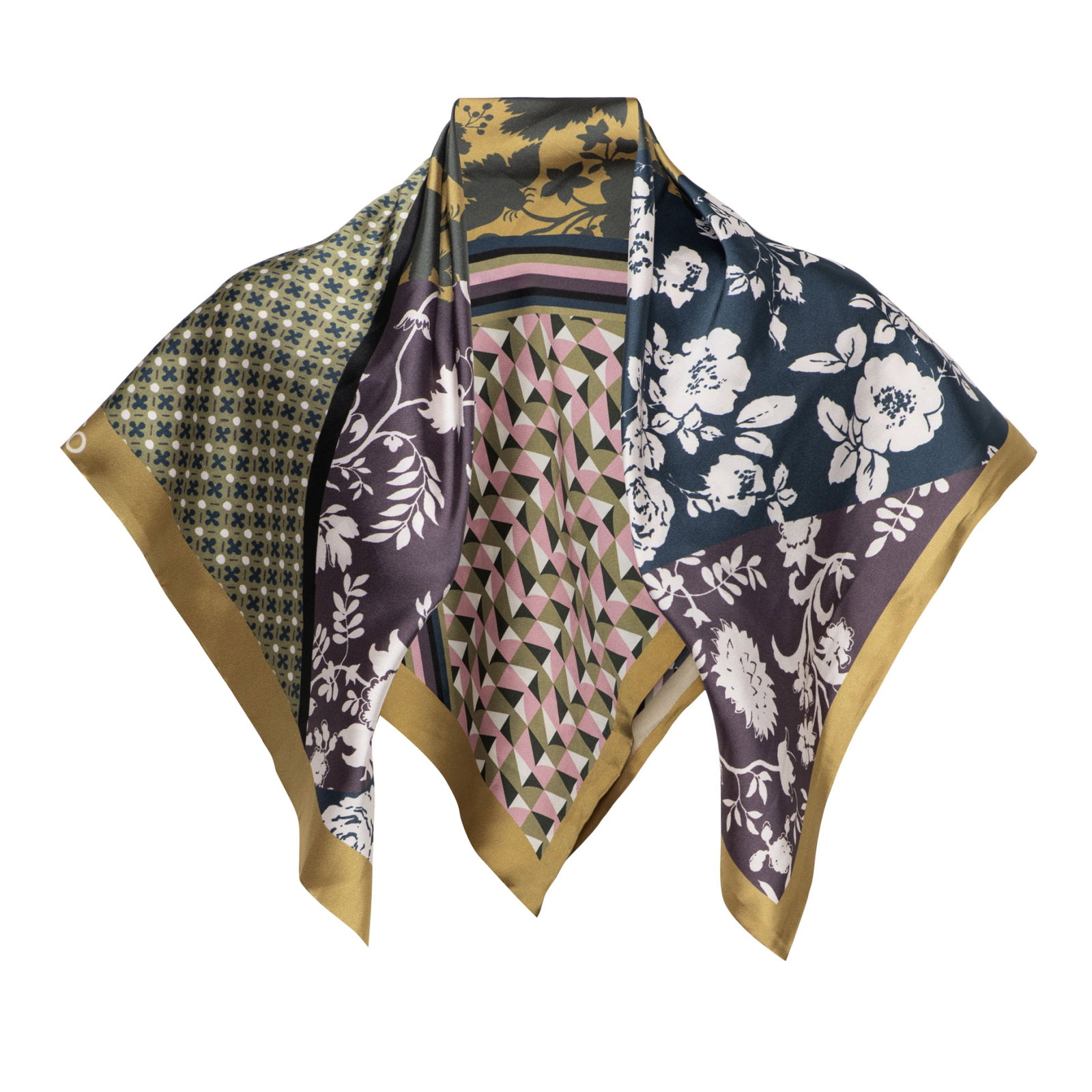 AMY PATCHWORK SCARF ON-Olive multi